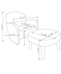 Boyel Living Modern Lazy Chair with Ottoman, Upholstered Reading Chair, Compact Accent Footrest for Small