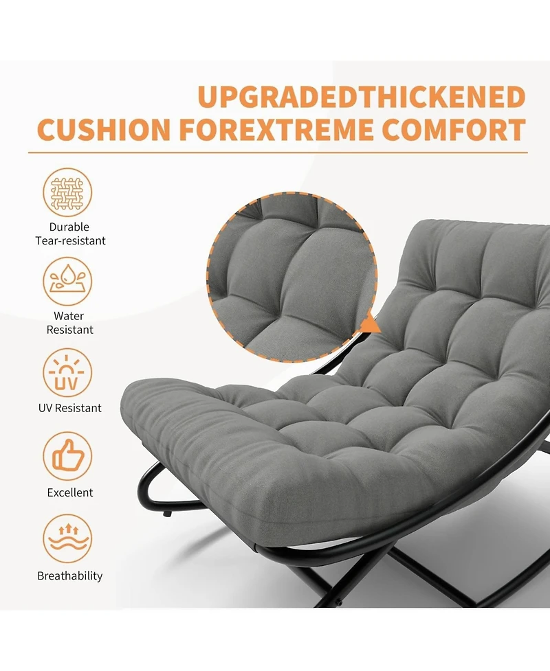 gaomon Outdoor Rocking Chair with Thick Waterproof Cushion, Adjustable Metal Frame Patio Rocker for Garden, Balcony & Poolside