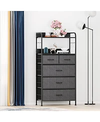 gaomon 5 Drawer Dresser for Bedroom - Storage Organizer Unit with Fabric, Sturdy Metal Frame and Wood Tabletop, Easy Pull Handle.