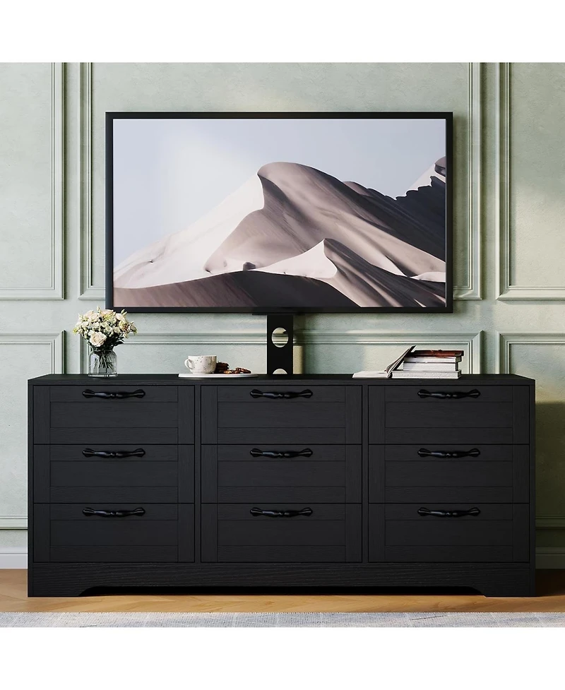 gaomon 9 Drawer Dresser Tv Stand with Mount for 32-85 TVs, Modern Entertainment Center Drawers, Media Console Table Bedroom Living