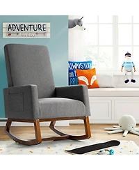 Gymax Rocking Chair High Back Upholstered Lounge Armchair w/ Side Pocket