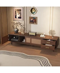 Maison Boucle Mid Century Tv Stand 70'' Media Console Cabinet Rattan Sliding Doors