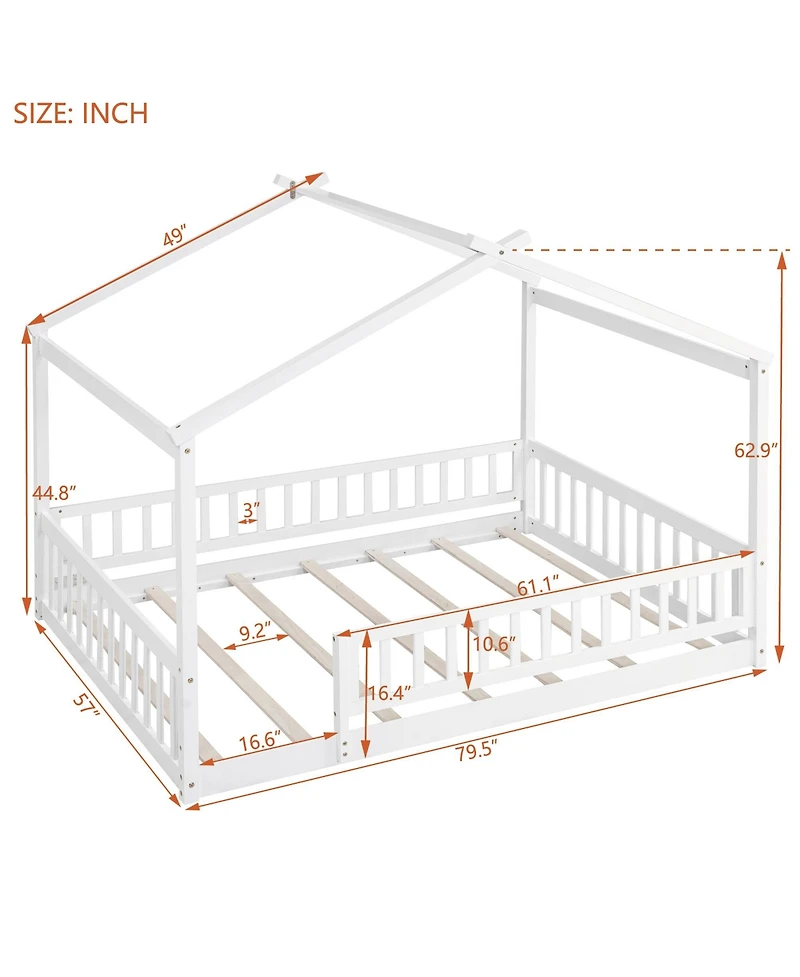 flynama Full Size Wood House Bed Fence