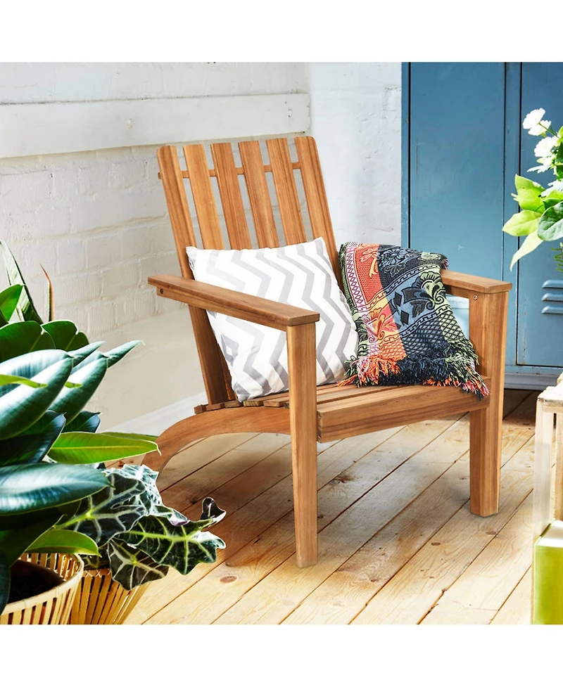 Gymax Set of 2 Outdoor Wooden Adirondack Chair Patio Lounge Chair w/ Armrest