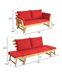 Gymax Adjustable Patio Sofa Daybed Acacia Wood Furniture w/ Cushions