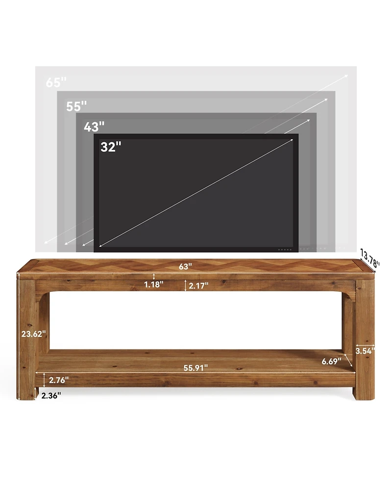 Tribesigns Solid Wood Tv Stand with Open Storage Shelves, Farmhouse Tv Stand for 65-Inch Tv