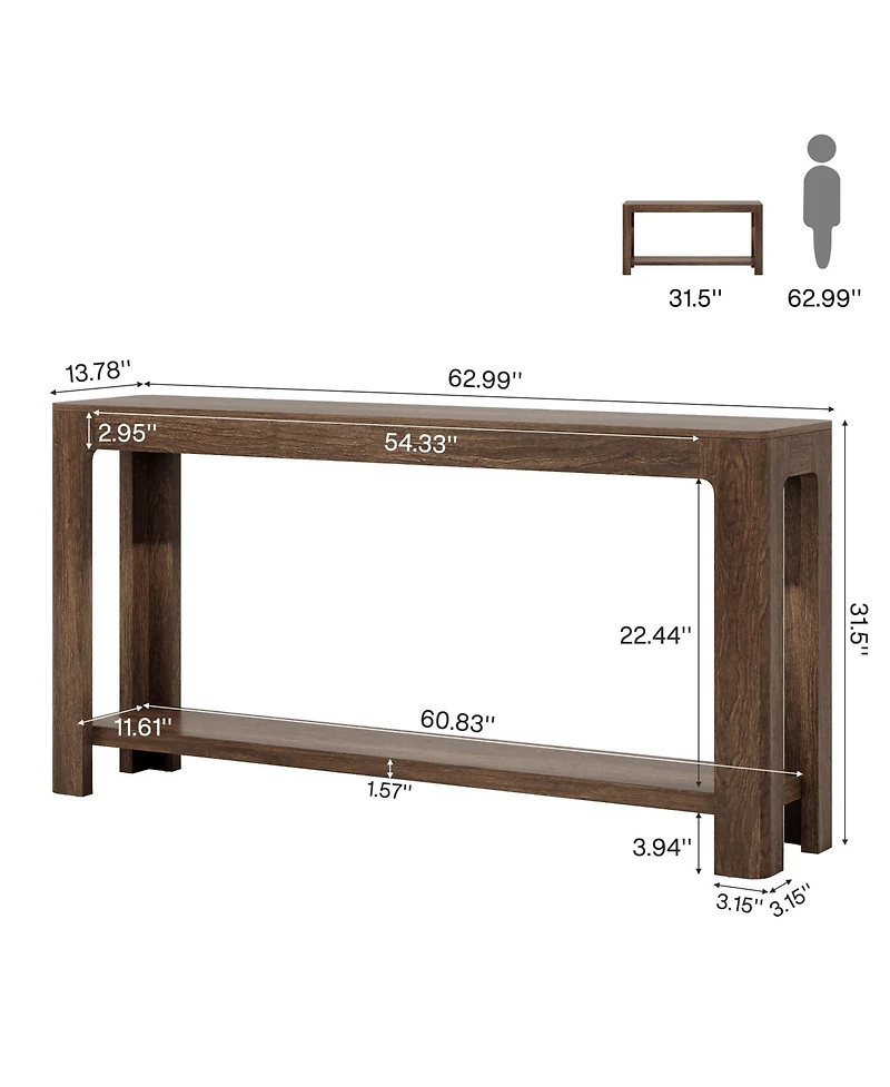 Tribesigns 63 Inch Entryway Console Table, 2-Tier Farmhouse Narrow Sofa Table Behind Couch, Accent Entrance Furniture, Rustic Brown