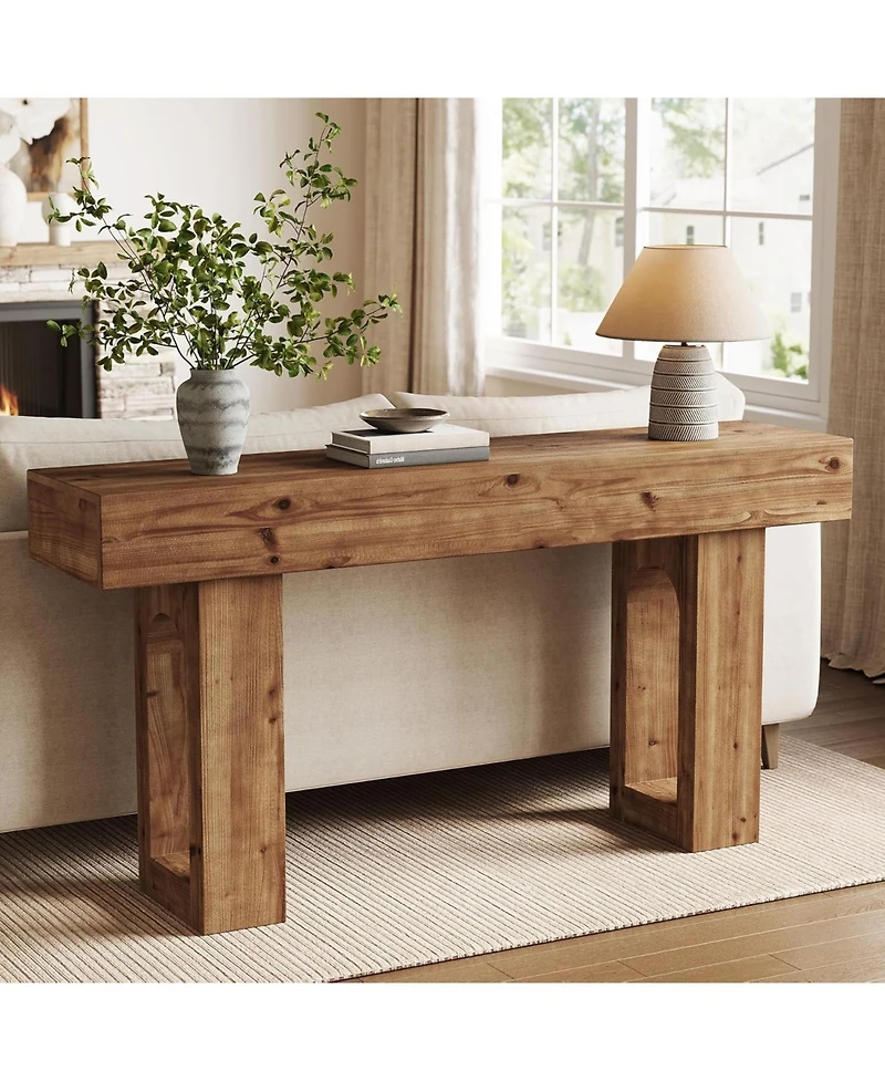 Tribesigns Solid Wood Console Table, 63-Inch Long Farmhouse Entryway Table, Sofa Console Behind Couch