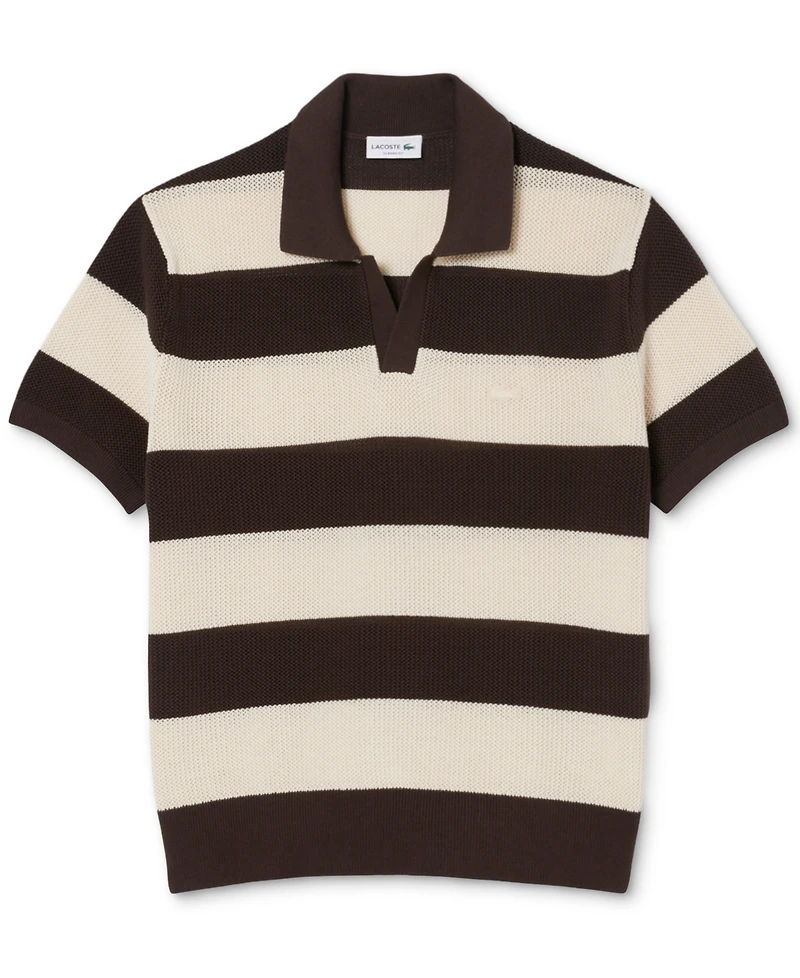 Lacoste Men's Short-Sleeve Striped Polo Collar Knit Sweater