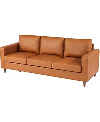 gaomon 85" Mid-Century 3-Seater Sofa Couch, Faux Leather Deep Seat, Comfy Cushions