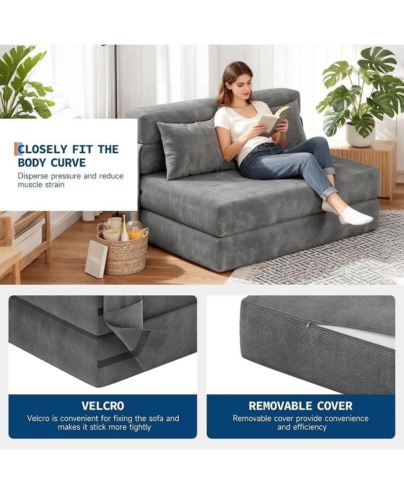 gaomon 4-in-1 Folding Sofa Bed Chair Bed, Convertible Sleeper with Pillow, Medium