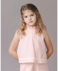 Hope & Henry Little Girls and Organic Ruffle Neck Seersucker Top