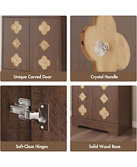 gaomon 72" Tall Pantry Cabinet with Countertop, Freestanding Kitchen Hutch Storage Cupboard Carved Door & Crystal Handle