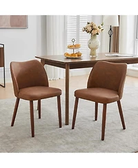 gaomon Dining Chair Set of 2,Linen Upholstered with Wood Legs,Wing Backrest,Wooden Kitchen Chair,Kitchen Chairs Thick Cushions