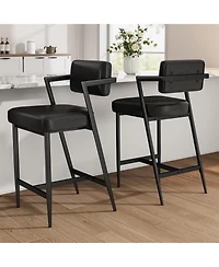 gaomon Bar Stools Set of 2 w/Backrest,27" Counter Height Stool with Armrest and Footrest,Tall Chairs Thick Cushion Thickened Metal