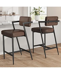 gaomon Bar Stools Set of 2 w/Backrest,27" Counter Height Stool with Armrest and Footrest,Tall Chairs Thick Cushion Thickened Metal
