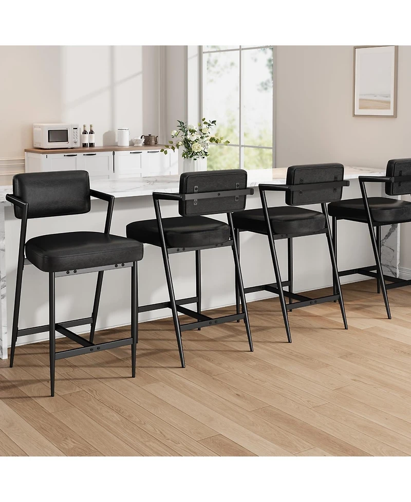 gaomon Bar Stools Set of 6 with Armrests,Counter Height Backrest,Footrest, Thick Cushion and Thickened Metal Legs