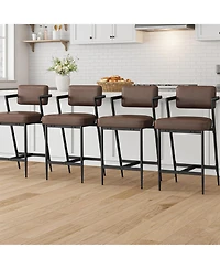 gaomon Bar Stools Set of 6 with Armrests,Counter Height Backrest,Footrest, Thick Cushion and Thickened Metal Legs