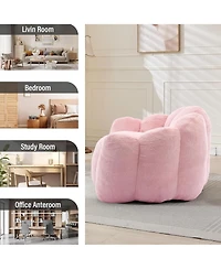 Rainsken Large Bean Bag Chair, Faux Fur Reading Sofa Chair with Petal Backrest and Pull Ring, Oversize Reading Chair for Bedroom, Living Room