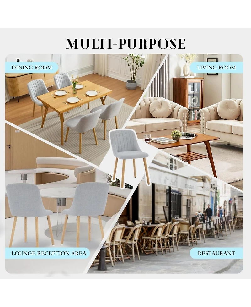 gaomon Dining Chairs Set of 4, Upholstered Fabric Chairs with Curved Back & Oak Legs