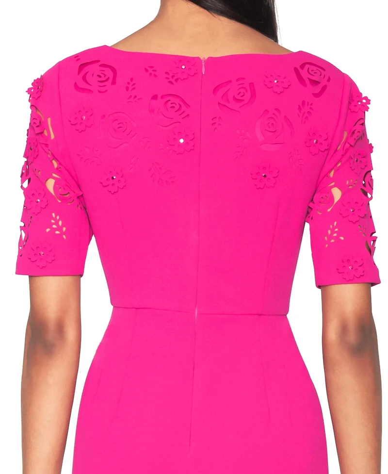 White Tie by Shani Short-Sleeve V-Neck Laser Cut Gown