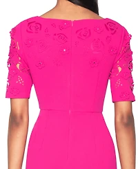 White Tie by Shani Short-Sleeve V-Neck Laser Cut Gown