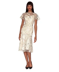 White Tie by Shani Women's Embroidered Boat Neck Polyester Midi Dress