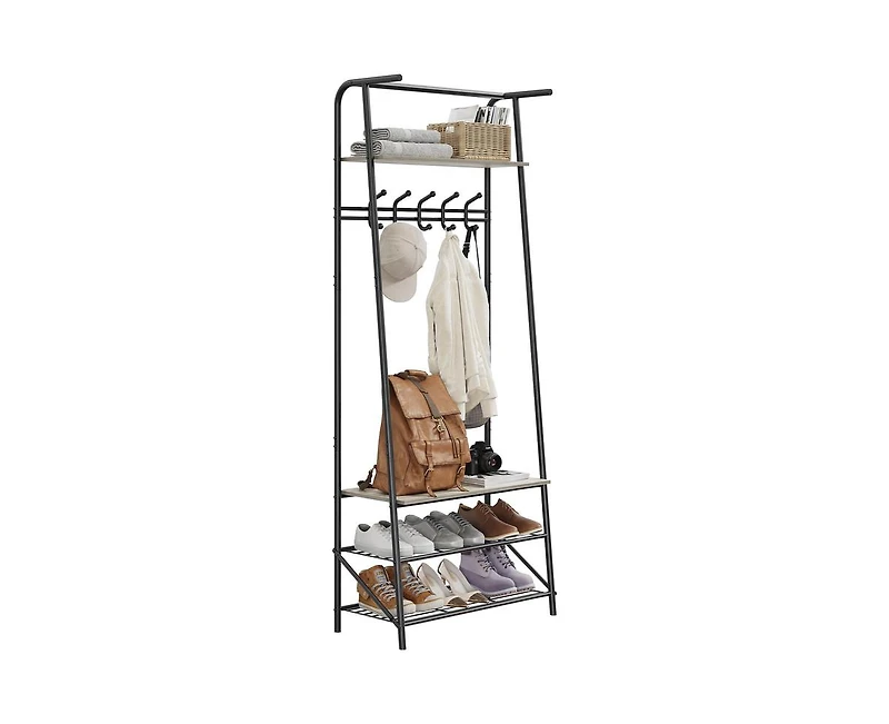 gaomon Coat Rack Shoe Bench with 5 Hooks, Hall Trees Entryway Bench with Storage, Multifunctional Hallway Organizer, Wood Look Accent Furniture with M