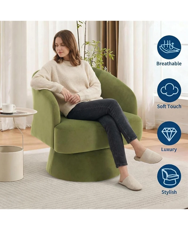 gaomon Modern Swivel Barrel Accent Chair,360 Upholstered Armchair with Striped Backrest and Plush Padding,Comfy Round Lounge Chair