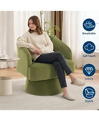 gaomon Modern Swivel Barrel Accent Chair,360 Upholstered Armchair with Striped Backrest and Plush Padding,Comfy Round Lounge Chair