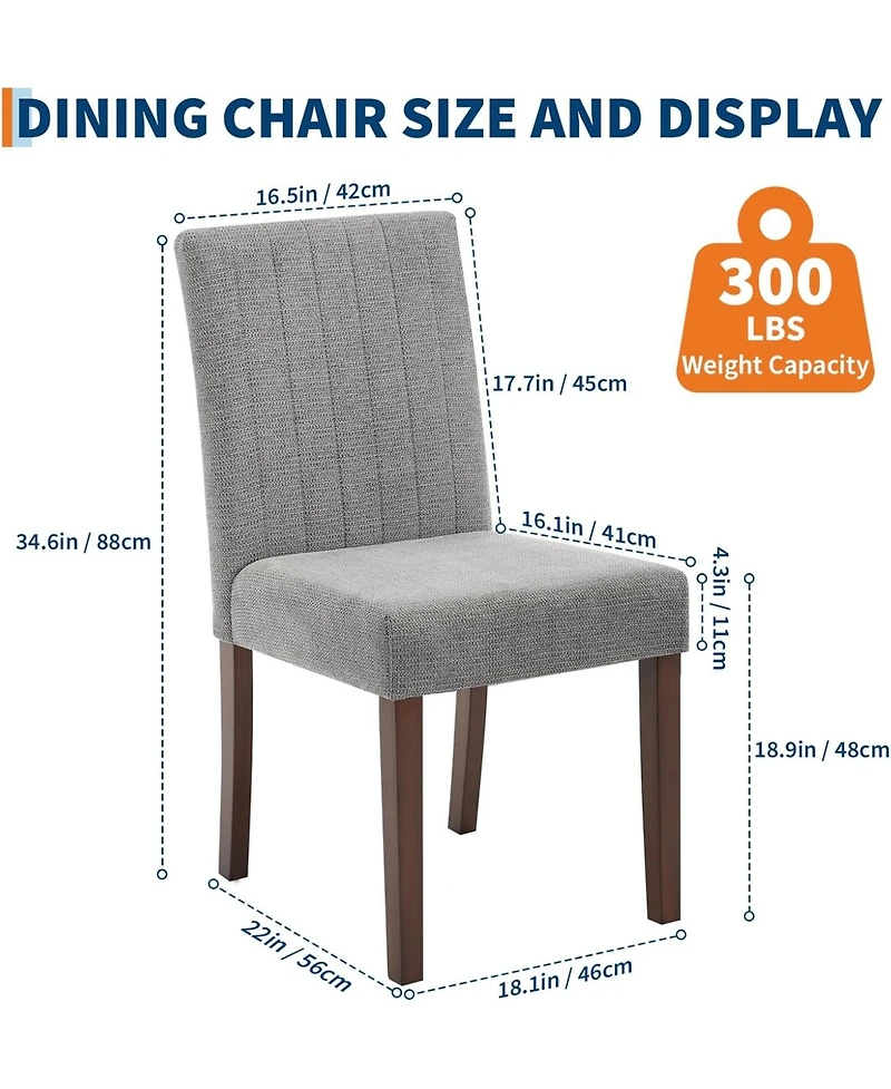 gaomon Parsons Button Tufted Dining Chairs Set of 6, Upholstered Fabric Chairs with Wood Legs, Vertical Stripe