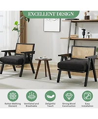 gaomon Mid Century Accent Chairs Set of 2, Linen Upholstered Wood Frame Armchairs - Black