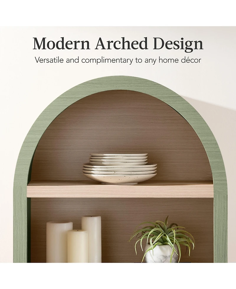 Best Choice Products 72in Tall Arched 5-Tier Bookshelf Storage Cabinet w/ Adjustable Shelves - Large