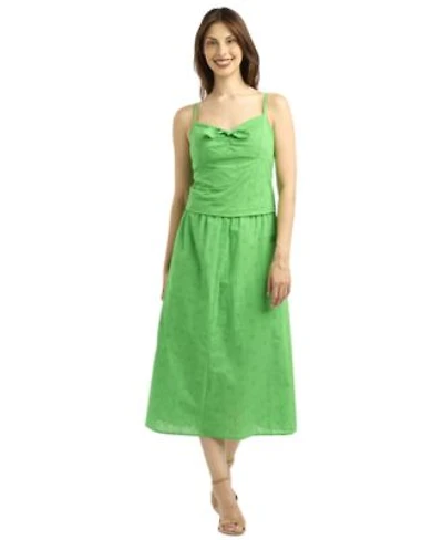 Bcx Womens Tie Front Sweetheart Neck Camisole Top Lime Pleated Pull On Skirt Set