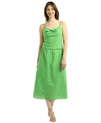 Bcx Womens Tie Front Sweetheart Neck Camisole Top Lime Pleated Pull On Skirt Set