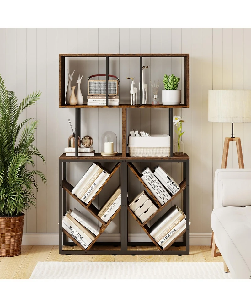 Slickblue 6 Tier Geometric Tree Bookshelf S Shape Open Shelf Bookcase