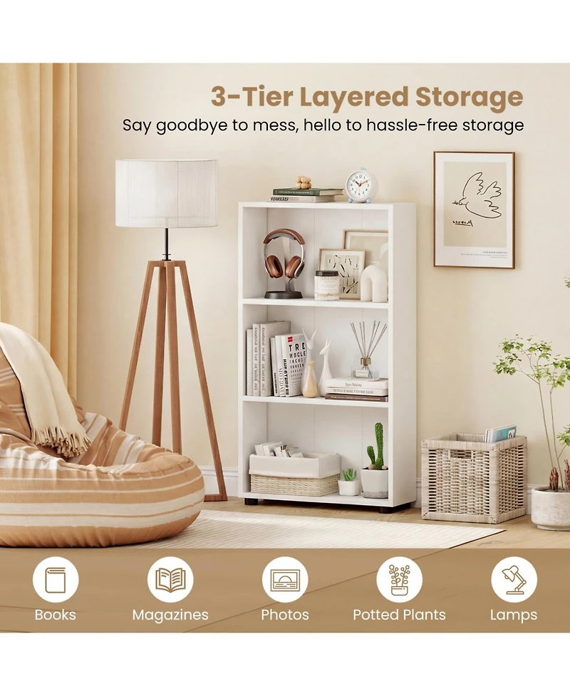 Slickblue 42 Inch 3 Tier Book Shelf with Anti Tip Kit Storage Organizer