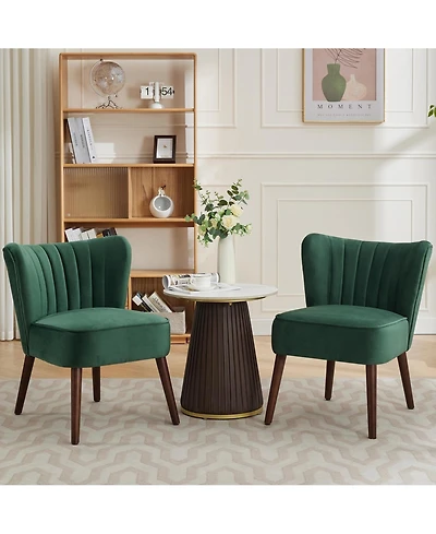 gaomon Modern Velvet Accent Chair Set of 2 with Wood Legs, Green