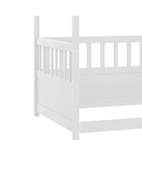 flynama Twin Size Wooden Canopy Floor Bed With Guardrails Four Poster Design For Kids