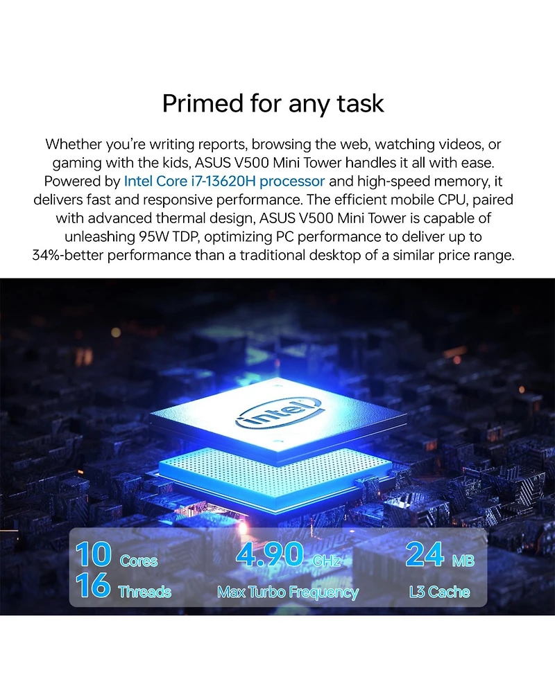 Asus V500 Tower Desktop Intel Core i7 16GB Ram Intel Uhd Graphics 512GB Ssd Storage Windows 11 Pro