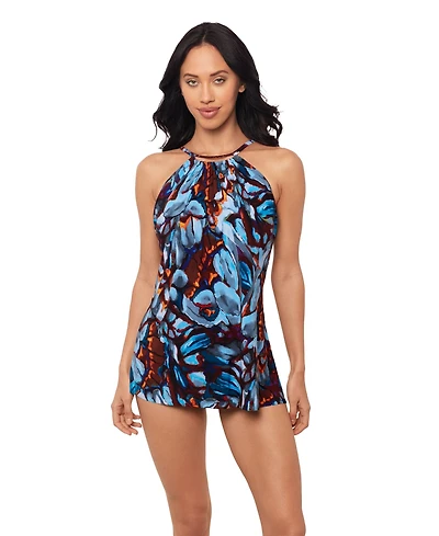 Magicsuit Women's Printed High-Neck Underwire Swim Cover-Up Dress