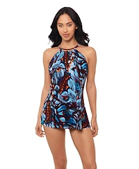 Magicsuit Women's Printed High-Neck Underwire Swim Cover-Up Dress