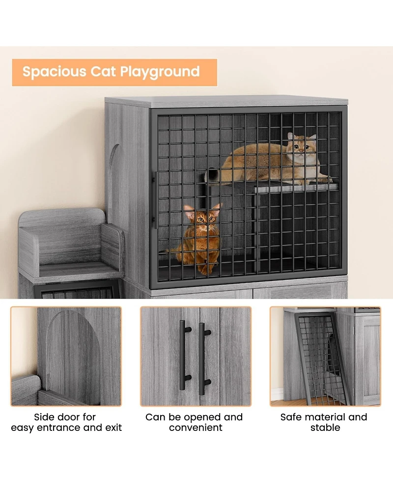 gaomon Modern Hidden Cat Litter Box Enclosure with Platform, Double-Layer Cabinet & Ladder