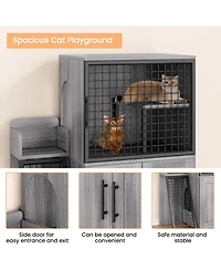 gaomon Modern Hidden Cat Litter Box Enclosure with Platform, Double-Layer Cabinet & Ladder