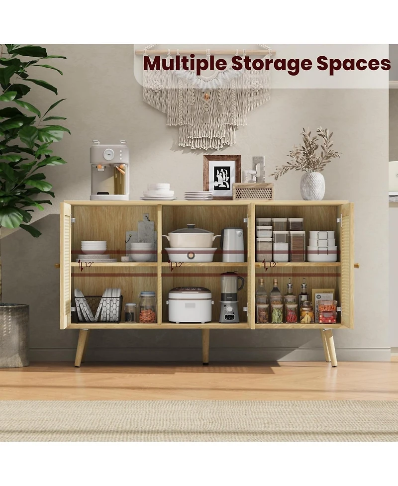 gaomon Buffet Storage Cabinet, 47.2" Rattan Sideboard with Adjustable Shelves, Modern Coffee Bar Credenza for Kitchen, Living Room, Entryway, Din