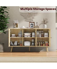 gaomon Buffet Storage Cabinet, 47.2" Rattan Sideboard with Adjustable Shelves, Modern Coffee Bar Credenza for Kitchen, Living Room, Entryway, Din