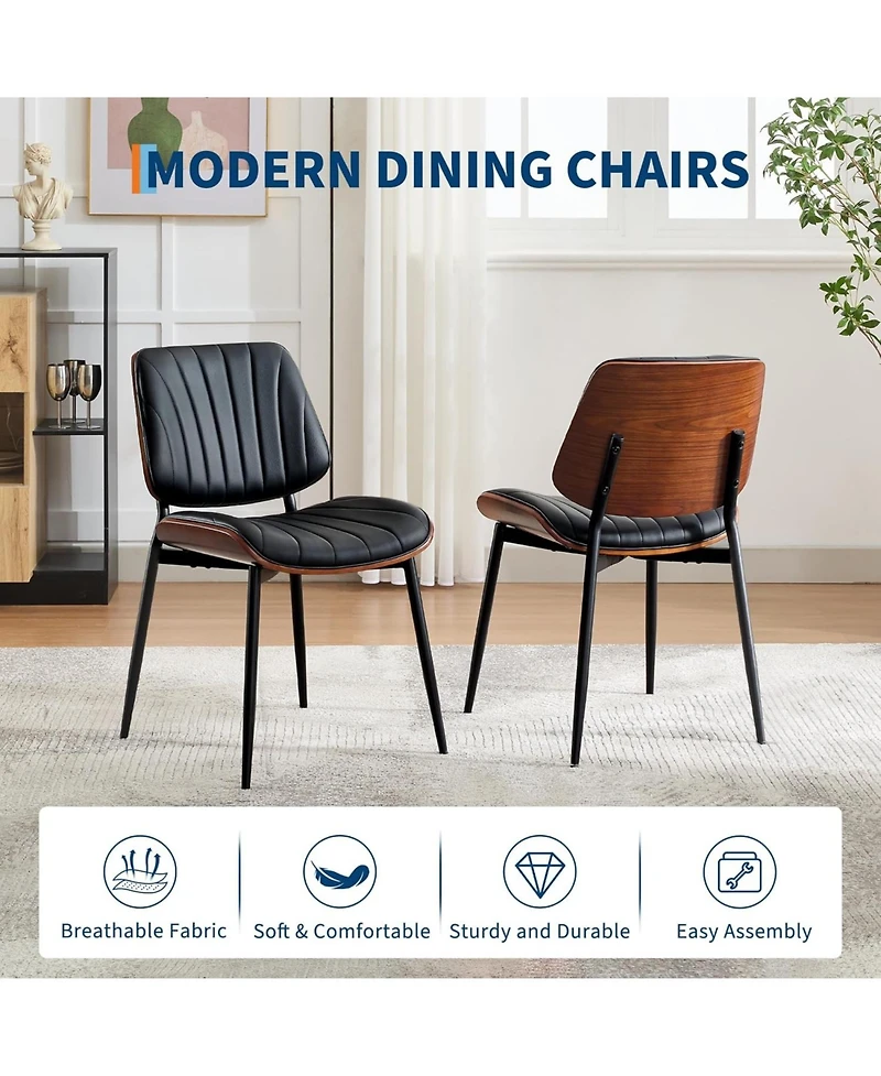 gaomon Dining Chairs Set of 2,Mid-Century Modern Upholstered Retro Pu Leather Kitchen Chairs with Walnut Bentwood Back and Metal Legs Adjustable