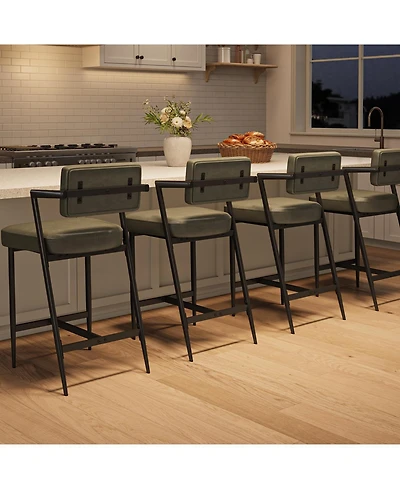 gaomon Bar Stools Set of 4 with Armrests,Counter Height Bar Stools of 4 with Backrest,Footrest,Thick Cushion and Thickened Metal Legs for Island