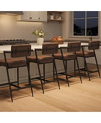 gaomon Bar Stools Set of 4 with Armrests,Counter Height Backrest,Footrest,Thick Cushion and Thickened Metal Legs for Island