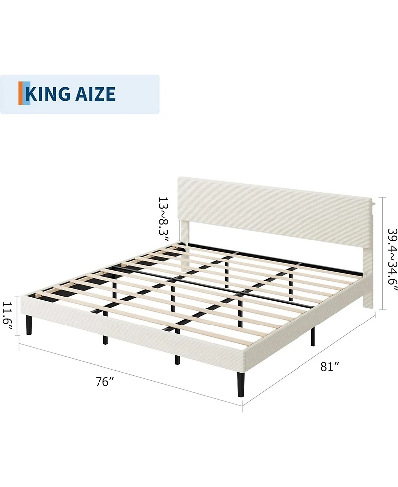 gaomon Corduroy Mdf Bedhead Storage Soft Package Bed, Spacious Storage, Comfortable Mattress
